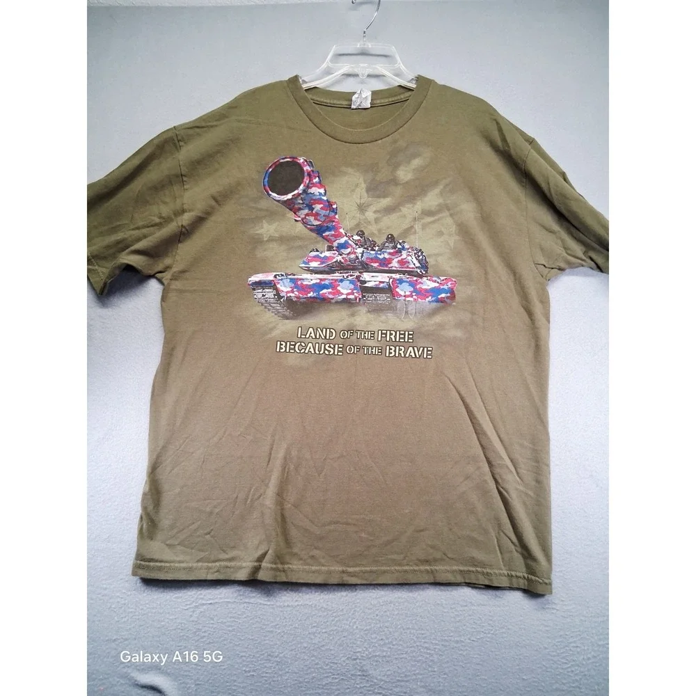 Land Of The Free Because Of The Brave XL Olive Green Tank Graphic T Shirt